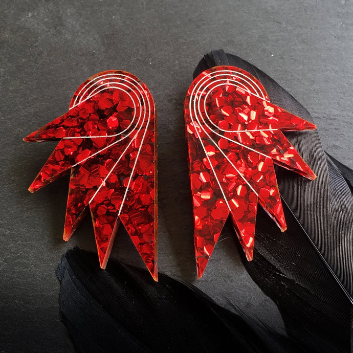 earrings CRIMSON GRANDE / STUDS CRIMSON SPREAD YOUR WINGS Glittery Wing studs, fabulous Art Deco earrings