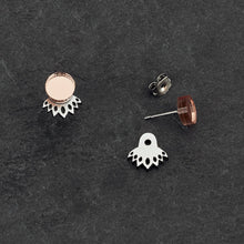 Load image into Gallery viewer, Individual parts of Australian-made Crown Jacket Statement Studs in rose gold by Maine and Mara