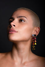 Load image into Gallery viewer, Person wearing Mismatched FLAMING ELEMENTAL ALCHEMY Triangle Earrings by Maine and Mara