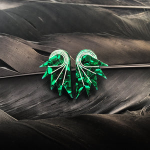 Handmade Maine and Mara emerald GLITTERY SPREAD YOUR WINGS MINI WING STUDS