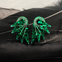 Load image into Gallery viewer, Australian handmade Maine and Mara emerald GLITTERY SPREAD YOUR WINGS MINI statement STUDS