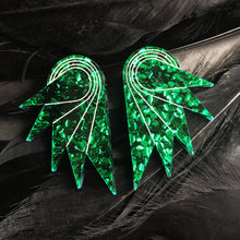 Load image into Gallery viewer, Australian handmade Maine and Mara art deco emerald GLITTERY SPREAD YOUR WINGS STUDS