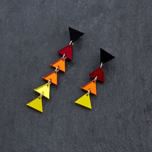 Load image into Gallery viewer, Mismatched FLAMING ELEMENTAL ALCHEMY Triangle Earrings - fire sign jewellery by Maine and Mara