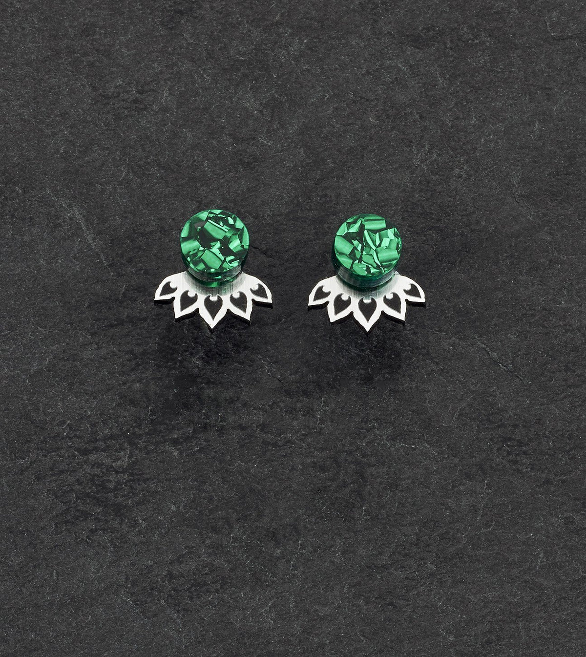 Australian Handmade Maine and Mara Lotus Jacket Glittery Emerald Mini Studs