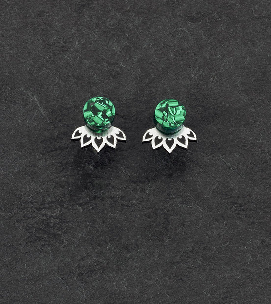 Australian Handmade Maine and Mara Lotus Jacket Glittery Emerald Mini Studs