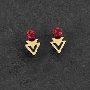 Unique Australian-made GLITTERY RUBY and GOLD Arrow Jacket Mini Studs by Maine and Mara