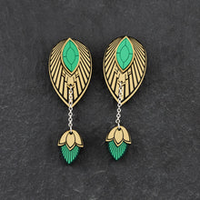 Load image into Gallery viewer, Pair of THE Australia-made ATHENA Gold Earrings with emerald gem by Maine and Mara