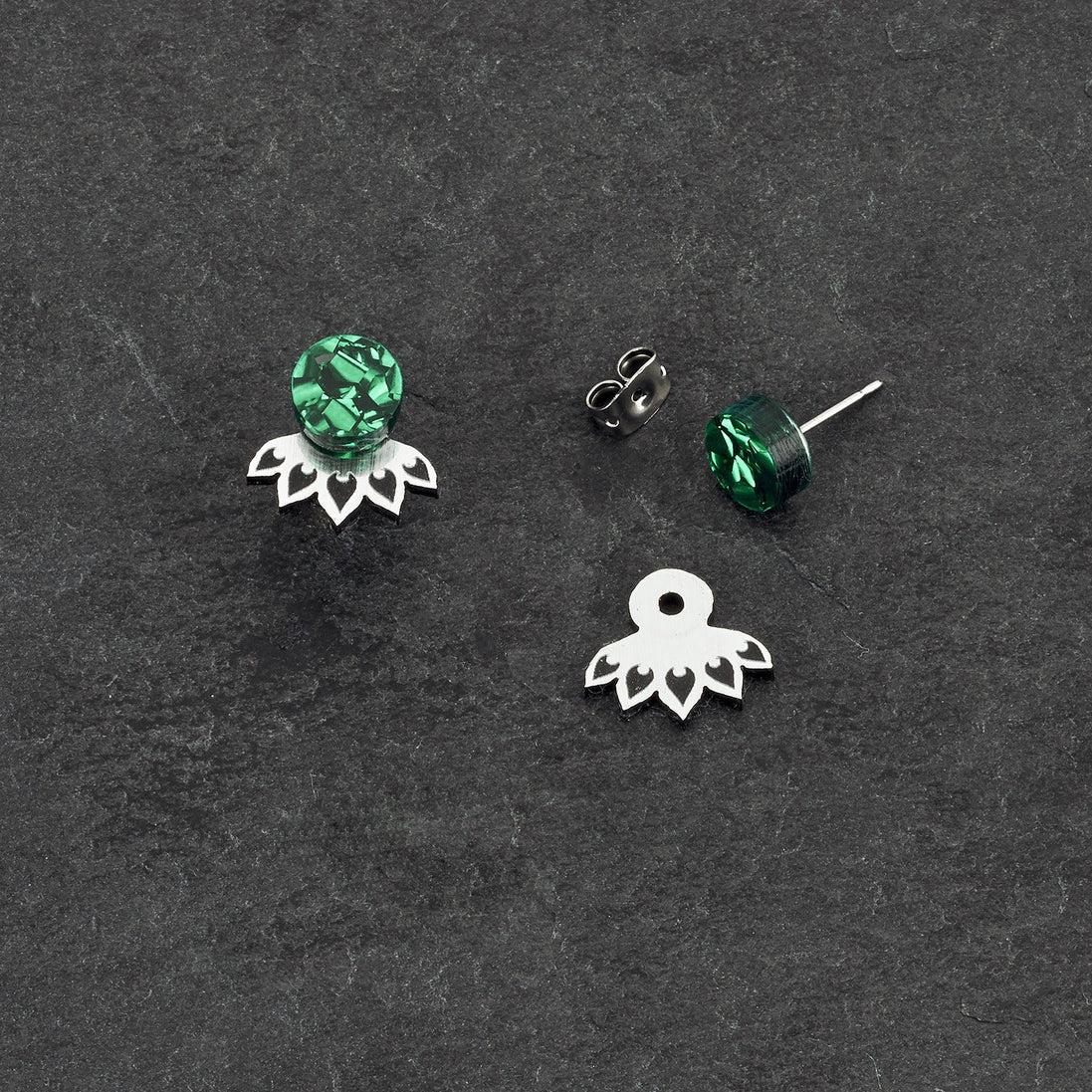 Individual Pieces of Australian Handmade Maine and Mara Lotus Jacket Glittery Emerald Mini Studs
