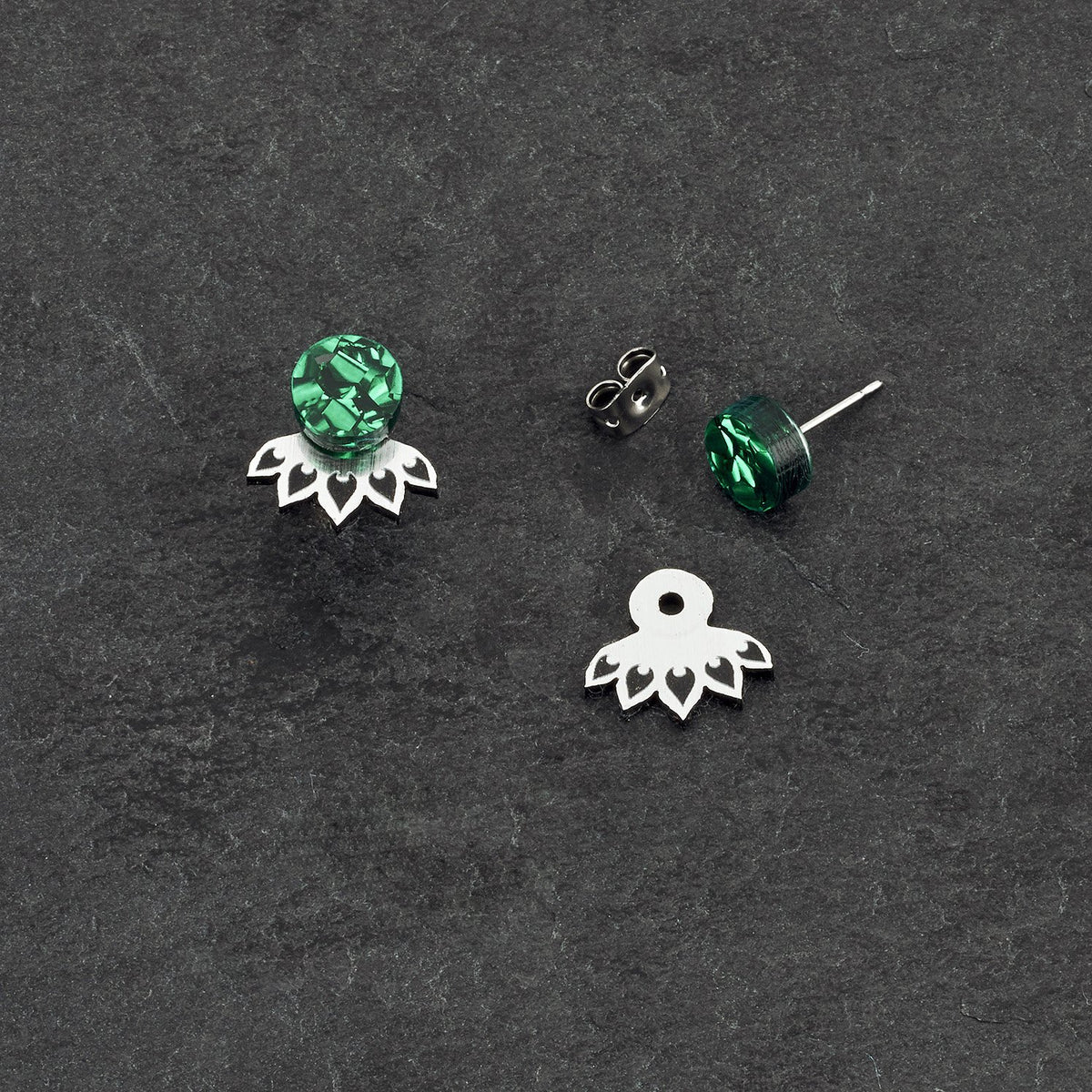 Individual Pieces of Australian Handmade Maine and Mara Lotus Jacket Glittery Emerald Mini Studs