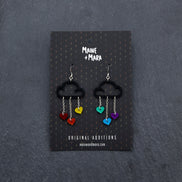 Black Cloud and Pride Rainbow Love Heart Dangle Earrings with Hook handmade by Maine and Mara with packaging