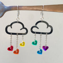Load image into Gallery viewer, Australian-made Black Cloud and Pride Rainbow Love Heart Dangle Earrings with Hook handmade by Maine and Mara