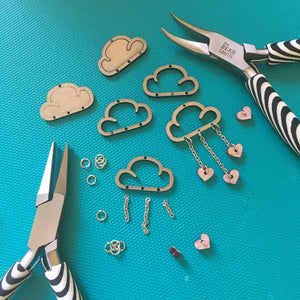 Cloud and Love Heart Dangle Earrings in the making by Maine and Mara