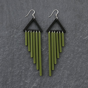 Olive Colour Pop Chimes Long Dangles with Hook Statement Earrings handmade by Maine and Mara