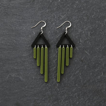 Load image into Gallery viewer, Australian-made Maine and Mara colour pop olive CHIMETTES Statement Earrings with hook