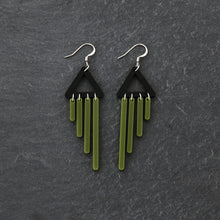Load image into Gallery viewer, Australian-made Maine and Mara colour pop olive CHIMETTES Statement Earrings with hook
