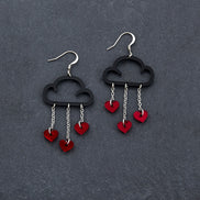 Black Cloud and Red Love Heart Dangle Earrings with Hook handmade by Maine and Mara
