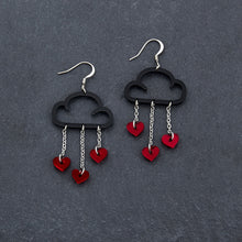 Load image into Gallery viewer, Black Cloud and Red Love Heart Dangle Earrings with Hook handmade by Maine and Mara