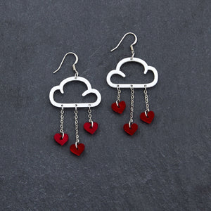 Red Cloud and Love Heart Dangle Earrings with Hook handmade by Maine and Mara