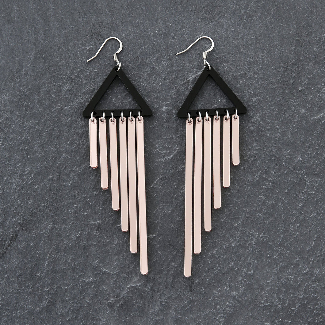 Rose Gold Colour Pop Chimes Long Dangles with Hook Statement Earrings handmade by Maine and Mara