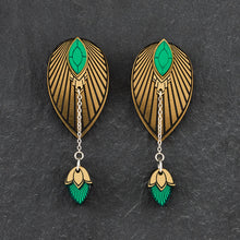 Load image into Gallery viewer, THE Australian handmade ATHENA Gold and Emerald gem customisable Earrings by Maine and Mara