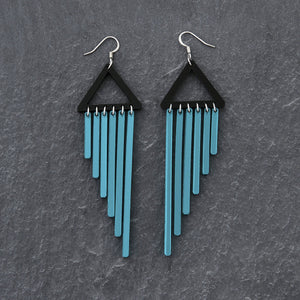 Teal Colour Pop Chimes Long Dangles with Hook Statement Earrings handmade by Maine and Mara