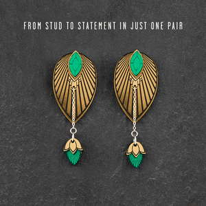 Pair Of Mismatched Stud To Statement Australian Made Emerald And Gold Stackable Earrings by Maine And Mara