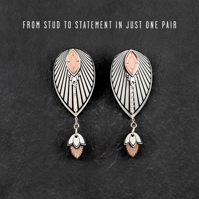 THE ATHENA Silver and Rose Gold from stud to statement Stackable Earrings by Maine and Mara