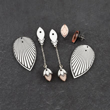 Load image into Gallery viewer, All Pieces Of The Australian Made Maine And Mara ATHENA Rose Gold and Silver Art Deco Stackable Stud To Statement Earrings