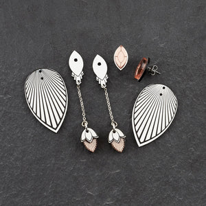 All Pieces Of The Australian Made Maine And Mara ATHENA Rose Gold and Silver Art Deco Stackable Stud To Statement Earrings