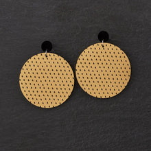 Load image into Gallery viewer, Pair Of Large Handmade Gold And Black Oversized Maine And Mara PLUS SIDE Bold Round statement Earrings