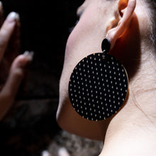 Load image into Gallery viewer, Closeup Of Person Wearing Black Oversized Maine And Mara PLUS SIDE Round statement Earrings
