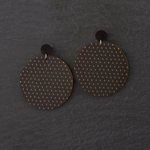 Load image into Gallery viewer, Pair Of Large Black And Gold Oversized Maine And Mara Handmade PLUS SIDE Bold Round statement Earrings