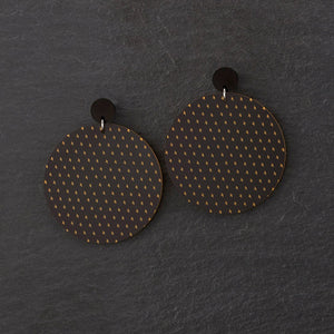 Pair Of Large Black And Gold Oversized Maine And Mara Handmade PLUS SIDE Bold Round statement Earrings