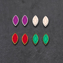 Load image into Gallery viewer, Maine And Mara Magnetic Stackable ATHENA STUDS Displayed In Ruby, Emerald , Amethyst And Rose Gold, Handmade in Australia