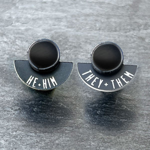 Earrings THEY / THEM / HE / HIM / GLOSSY BLACK FEARLESSLY FLUID Pronoun Studs Changeable Pronoun mini studs | statement earrings