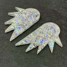 Load image into Gallery viewer, Earrings HOLOGRAPHIC SILVER WINGS I GRANDE Holographic Art Deco Wings | large statement earrings