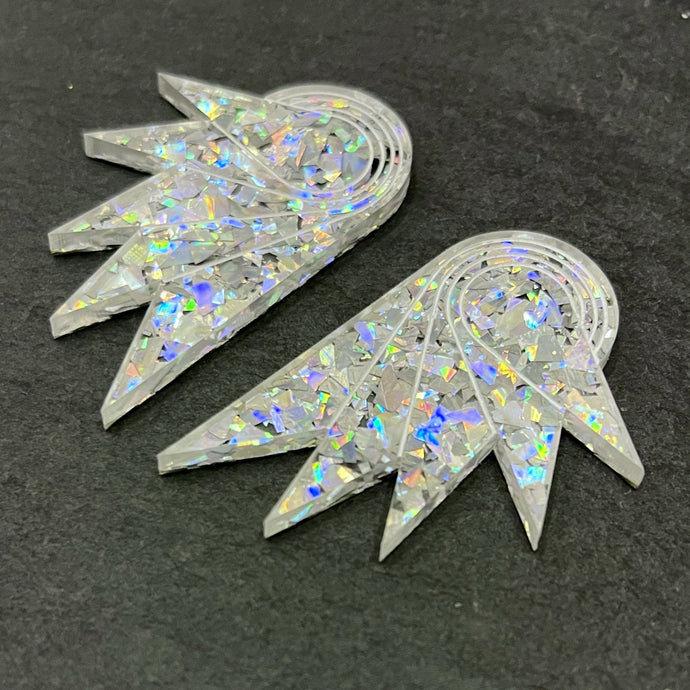 Earrings HOLOGRAPHIC SILVER WINGS I GRANDE Holographic Art Deco Wings | large statement earrings