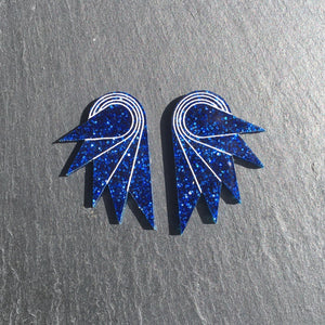 Pair of Australia-made medium SPREAD YOUR WINGS Studs in Glittery Navy Blue by Maine and Mara