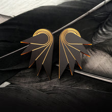 Load image into Gallery viewer, Matte black Medium Statement SPREAD YOUR WINGS Art Deco Studs handmade by Maine and Mara