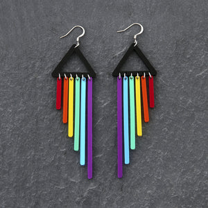 Pride RAINBOW CHEEKY CHIMES Lightweight Statement earrings with hooks handmade by Maine and Mara