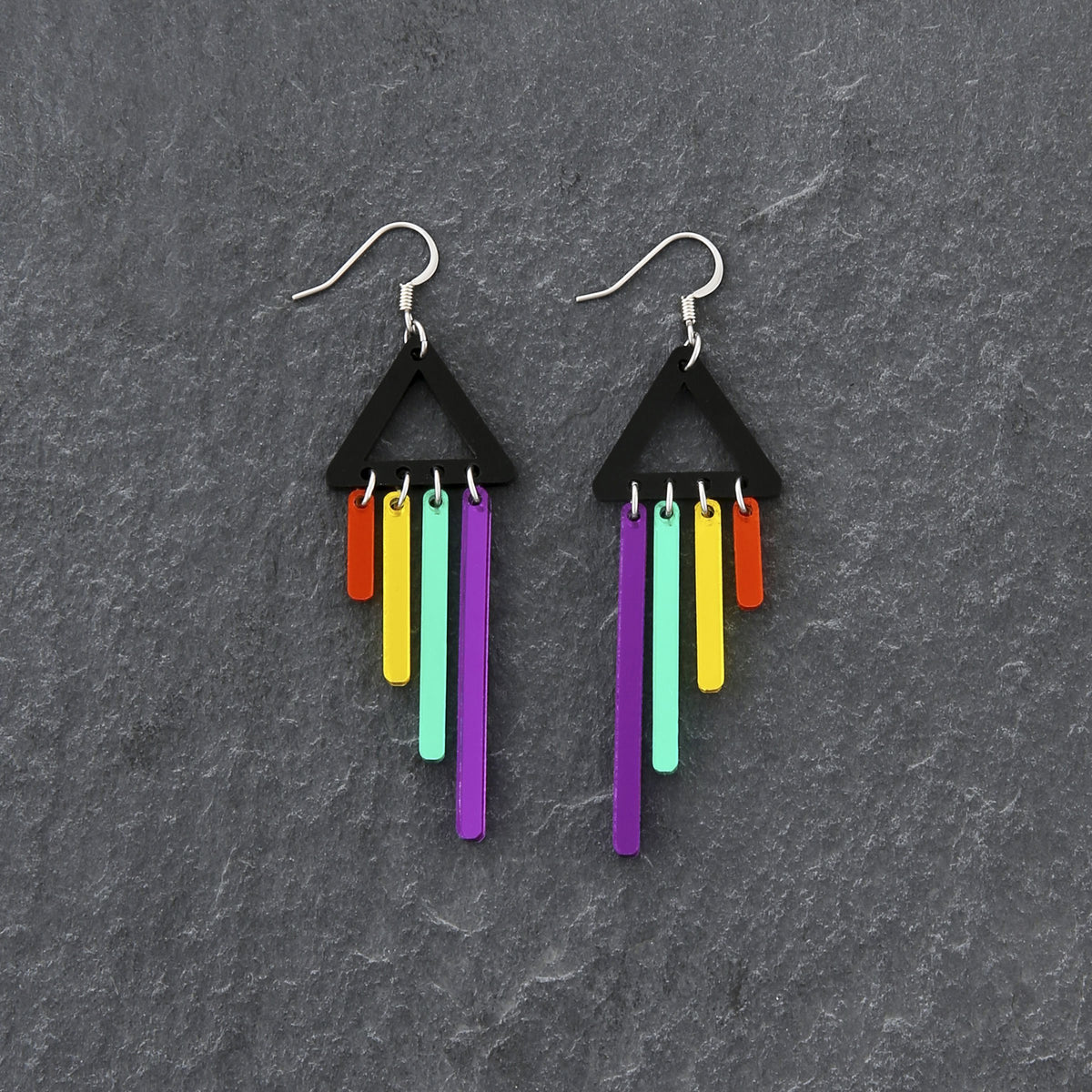 Australian-made Maine and Mara Pride RAINBOW CHIMETTES Statement Earrings with hook