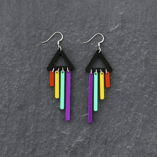 Australian-made Maine and Mara Pride RAINBOW CHIMETTES Statement Earrings with hook