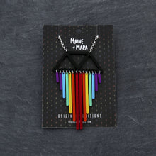 Load image into Gallery viewer, Handmade Maine and Mara SHORT RAINBOW CHIMES Pride NECKLACE on packaging