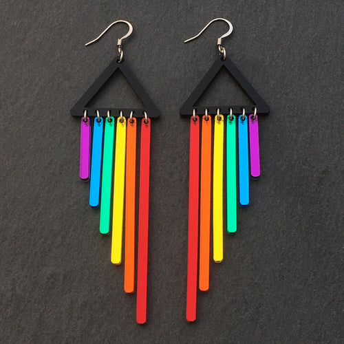 Pride RAINBOW CHEEKY CHIMES Lightweight Statement Earrings handmade by Maine and Mara