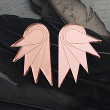 Load image into Gallery viewer, Handmade Maine and Mara GRANDE SPREAD YOUR WINGS ROSE GOLD MIRROR STUDS