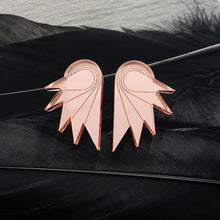 Load image into Gallery viewer, Handmade Maine and Mara GRANDE SPREAD YOUR WINGS ROSE GOLD MIRROR statement STUDS