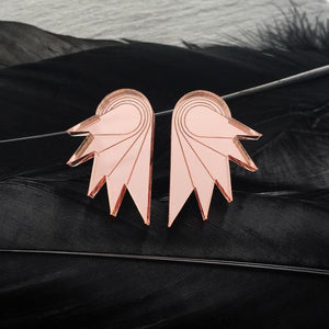Handmade Maine and Mara GRANDE SPREAD YOUR WINGS ROSE GOLD MIRROR statement STUDS
