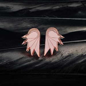 Handmade Maine and Mara GRANDE SPREAD YOUR WINGS ROSE GOLD MIRROR Art Deco STUDS