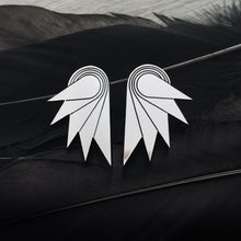 Load image into Gallery viewer, Silver metal Medium Statement SPREAD YOUR WINGS Art Deco Studs handmade by Maine and Mara