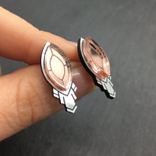 Load image into Gallery viewer, Person holding Australian-made Maine and Mara ATHENA Art Deco Stackable Rose gold Stud Earrings
